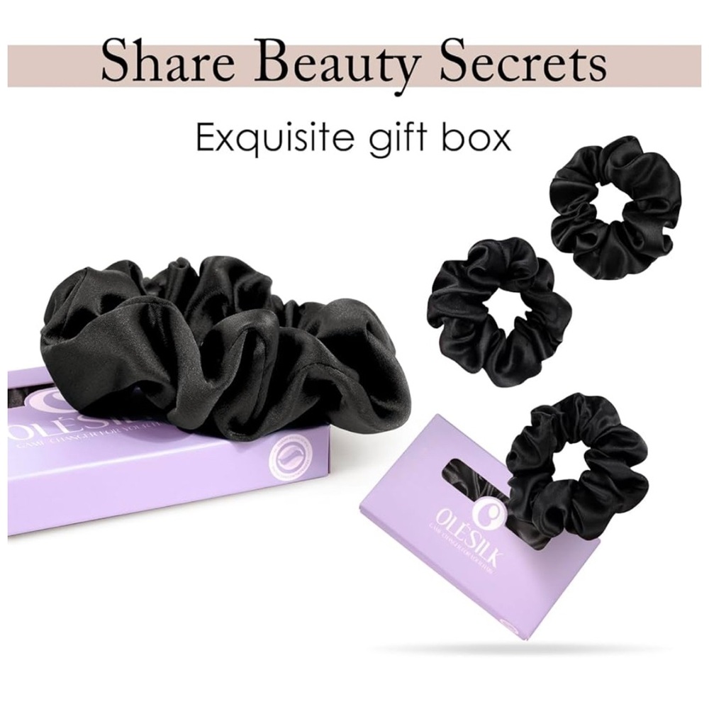 Olésilk Mulberry Silk Scrunchie 3 pcs, Black